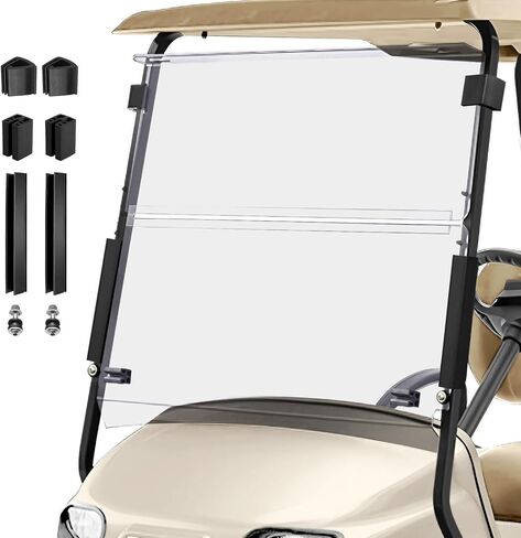 الزجاج الأمامي لعربة الجولف 3/16 بوصة (5 مم) تم ترقيته بسمك 2014-Up EZGO TXT مع 1 بوصة × 1 بوصة استبدال الزجاج الأمامي القابل للطي للكسر والدرع من الأشعة فوق البنفسجية، سهل التركيب - شفاف in Saudi Arabia