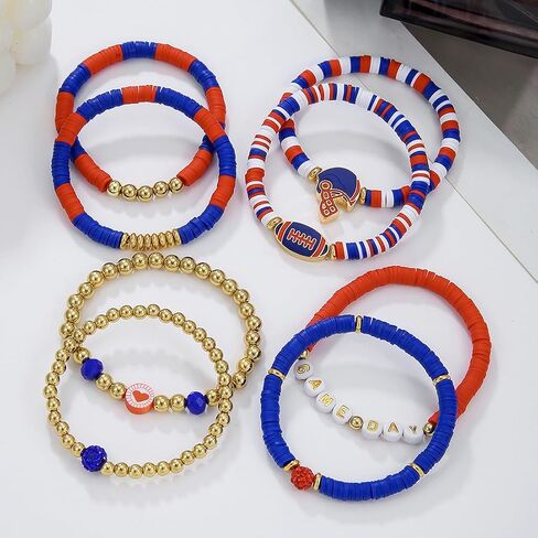 8 Blue+Red Charm Bracelets, Stackable Sports Bracelets - Gifts for Fans in Saudi Arabia