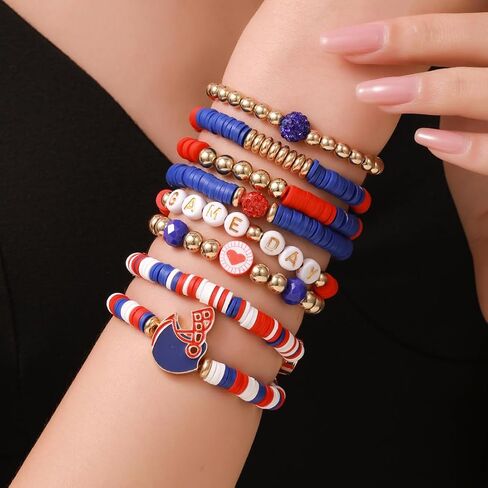 8 Blue+Red Charm Bracelets, Stackable Sports Bracelets - Gifts for Fans in Saudi Arabia