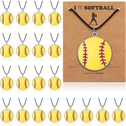 Landical 20 Set Sport Necklace Team Gift Bulk Softball Baseball Pendant Necklace with Card Softball Baseball Jewelry Sport Team Gift for Adult Women Men Player Lovers Party Favors in Saudi Arabia