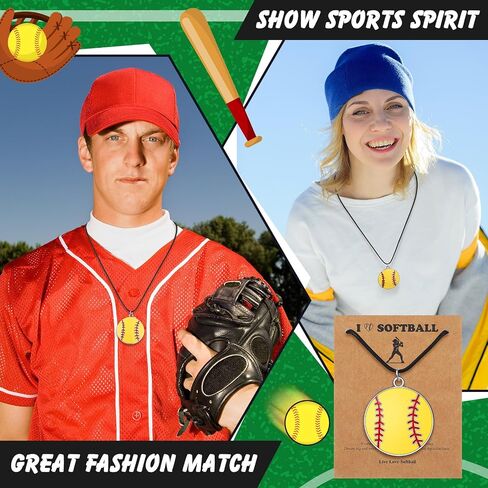 Landical 20 Set Sport Necklace Team Gift Bulk Softball Baseball Pendant Necklace with Card Softball Baseball Jewelry Sport Team Gift for Adult Women Men Player Lovers Party Favors in Saudi Arabia