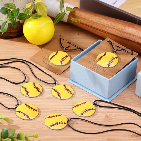 Landical 20 Set Sport Necklace Team Gift Bulk Softball Baseball Pendant Necklace with Card Softball Baseball Jewelry Sport Team Gift for Adult Women Men Player Lovers Party Favors in Saudi Arabia