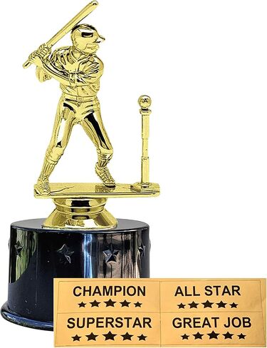 Express Medals Male Boys T-Ball Tee Ball Baseball Batter Award Trophy Party Favor Gift Award بما في ذلك 4 شارات ذهبية اللون لتخصيص القاعدة المستديرة السوداء in Saudi Arabia