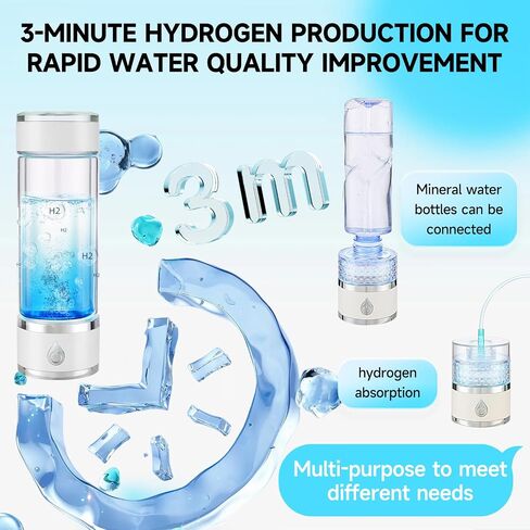 Hydrohealth Hydroh Hydrogen Water Bottle Generator, Portable and Rechargeable Hydro Health Hydrogen Water Bottle Glass with SPE Pem Technology,3 Min 4100 PPB Pure Hydrogen Rich Concentration in Saudi Arabia