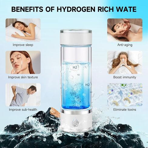Hydrohealth Hydroh Hydrogen Water Bottle Generator, Portable and Rechargeable Hydro Health Hydrogen Water Bottle Glass with SPE Pem Technology,3 Min 4100 PPB Pure Hydrogen Rich Concentration in Saudi Arabia