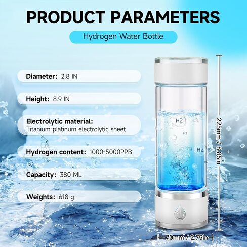 Hydrohealth Hydroh Hydrogen Water Bottle Generator, Portable and Rechargeable Hydro Health Hydrogen Water Bottle Glass with SPE Pem Technology,3 Min 4100 PPB Pure Hydrogen Rich Concentration in Saudi Arabia
