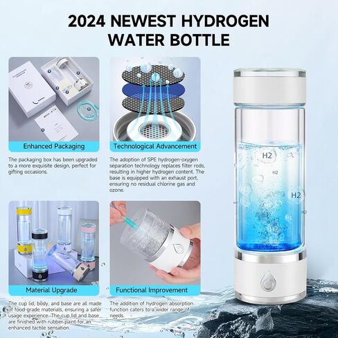 Hydrohealth Hydroh Hydrogen Water Bottle Generator, Portable and Rechargeable Hydro Health Hydrogen Water Bottle Glass with SPE Pem Technology,3 Min 4100 PPB Pure Hydrogen Rich Concentration in Saudi Arabia