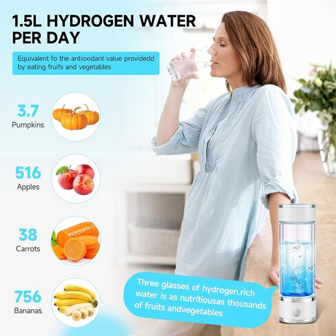 Hydrohealth Hydroh Hydrogen Water Bottle Generator, Portable and Rechargeable Hydro Health Hydrogen Water Bottle Glass with SPE Pem Technology,3 Min 4100 PPB Pure Hydrogen Rich Concentration in Saudi Arabia