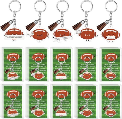 25 Sets Football Keychains Gifts Bulk Inspirational Acrylic Rugby Sports Keychains with Motivational Cards Christmas Goodie Bags Stuffers for Football Theme Party Favor Classroom Rewards in Saudi Arabia