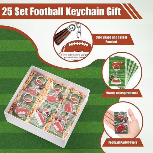 25 Sets Football Keychains Gifts Bulk Inspirational Acrylic Rugby Sports Keychains with Motivational Cards Christmas Goodie Bags Stuffers for Football Theme Party Favor Classroom Rewards in Saudi Arabia