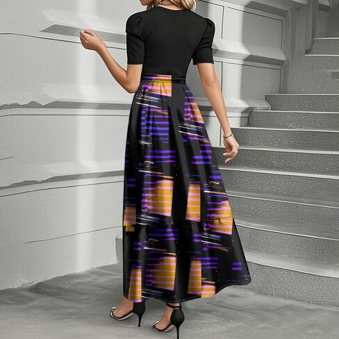 Summer Dresses for Women Elegant High Waist Maxi Dress Flowy Casual Long Dress A-Line Floral Printrd Dress with Belt in Saudi Arabia