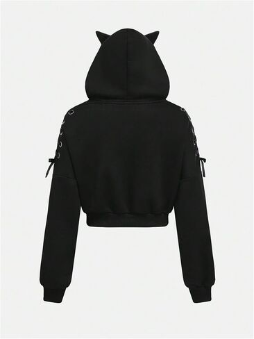 Girl's Lace Up Long Sleeve Hoodies Hooded Neck Cropped Sweatshirts Cute Pullover Tops in Saudi Arabia