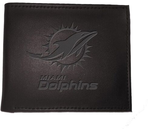 Team Sports America NFL Miami Dolphins Black Wallet | Bi-Fold | Officially Licensed Stamped Logo | Made of Leather | Money and Card Organizer | Gift Box Included in Saudi Arabia