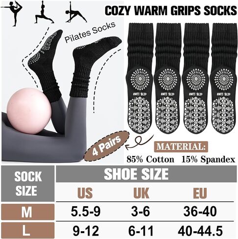 Sandsuced Pilates Slouch Socks with Grips Non Slip Yoga Socks Winter Warm Cozy Scrunch Boot Crew Slipper 4 Pairs for Women in Saudi Arabia