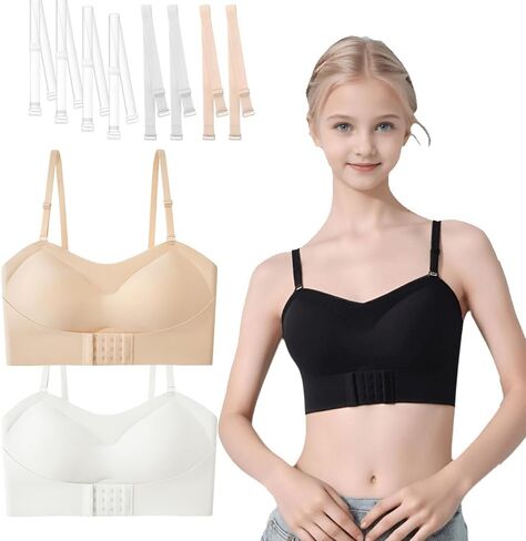 Teen Girls Strapless Bandeau Bra 2 Pack Seamless Underwear Breathable Bras Bralettes for 10-18 Years in Saudi Arabia