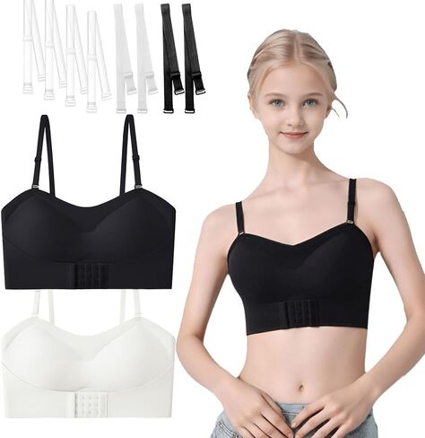 Teen Girls Strapless Bandeau Bra 2 Pack Seamless Underwear Breathable Bras Bralettes for 10-18 Years in Saudi Arabia