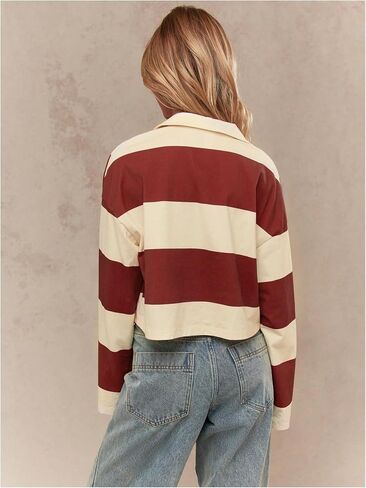 SweatyRocks Women's Striped Sweatshirt Long Sleeve Rugby Streetwear Going Out Top in Saudi Arabia