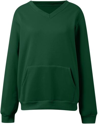 V Neck Sweatshirt Women with Pocket No Hood Comfy Soft Fall Winter Outfits Lounge Long Sleeve Casual Pullover Top in Saudi Arabia
