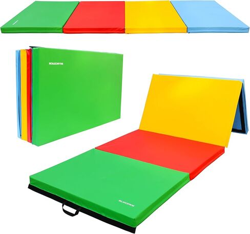 Fitvids Folding Exercise Aerobics Mat, 4'x10'x3" Extra Thick High Density Anti Tear Gymnastics Gym Folding Exercise Aerobics Mats for MMA, Stretching, Cheerleading Martial Arts, Gymnastic, Blue in Saudi Arabia
