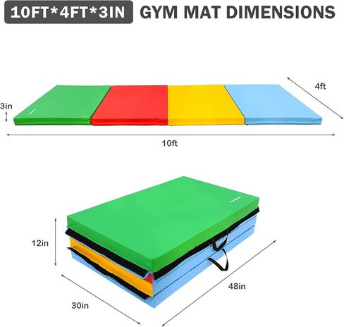 Fitvids Folding Exercise Aerobics Mat, 4'x10'x3" Extra Thick High Density Anti Tear Gymnastics Gym Folding Exercise Aerobics Mats for MMA, Stretching, Cheerleading Martial Arts, Gymnastic, Blue in Saudi Arabia
