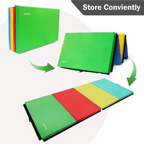 Fitvids Folding Exercise Aerobics Mat, 4'x10'x3" Extra Thick High Density Anti Tear Gymnastics Gym Folding Exercise Aerobics Mats for MMA, Stretching, Cheerleading Martial Arts, Gymnastic, Blue in Saudi Arabia