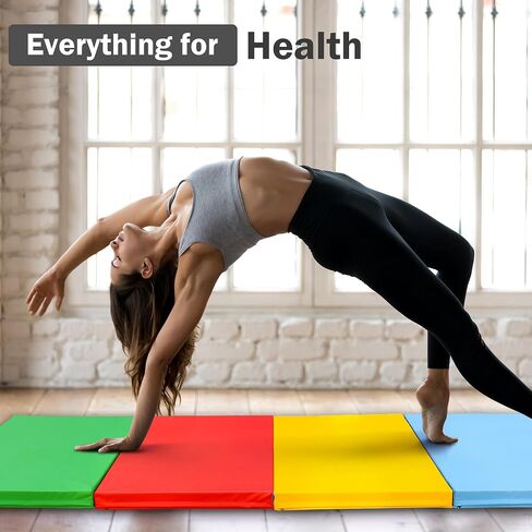 Fitvids Folding Exercise Aerobics Mat, 4'x10'x3" Extra Thick High Density Anti Tear Gymnastics Gym Folding Exercise Aerobics Mats for MMA, Stretching, Cheerleading Martial Arts, Gymnastic, Blue in Saudi Arabia