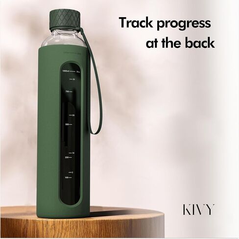 KIVY Glass Water Bottle with Silicone Sleeve 32 oz [WITH MEASUREMENT] - Borosilicate Glass Water Bottle Screw Top - Clear Bottles with Measurement Marking - Slim Waterbottle Aesthetic - Cream White in Saudi Arabia