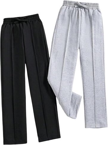 Girl's Seaming Straight Leg Track Pants Bowknot Elastic Waist Long Pants 2 Packs in Saudi Arabia