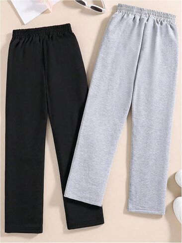 Girl's Seaming Straight Leg Track Pants Bowknot Elastic Waist Long Pants 2 Packs in Saudi Arabia