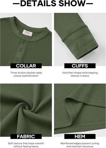 Mens Waffle Henley Shirts Thermal Textured Stretch Long Sleeve Solid Button Pullover (S-XXL) in Saudi Arabia