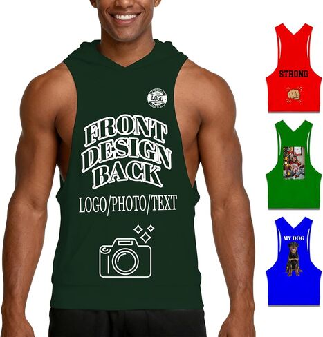 Custom Mens Workout Hooded Tank Tops Design Your Own Logo Text Photo Personalized 2 Sides Print Sleeveless Hoodies in Saudi Arabia