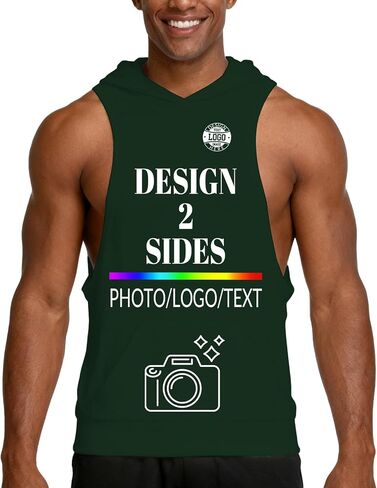 Custom Mens Workout Hooded Tank Tops Design Your Own Logo Text Photo Personalized 2 Sides Print Sleeveless Hoodies in Saudi Arabia