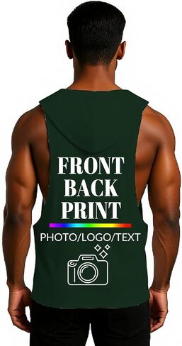 Custom Mens Workout Hooded Tank Tops Design Your Own Logo Text Photo Personalized 2 Sides Print Sleeveless Hoodies in Saudi Arabia