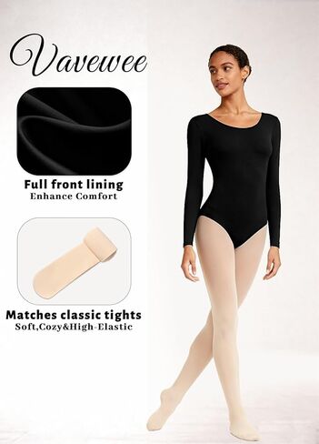 ثوب رقص باليه أسود للنساء مع لباس ضيق للرقص بأكمام طويلة، مقاس S-XXL للبالغين in Kuwait