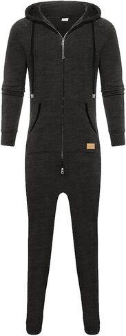 Black Jumpsuit Plus Size Men's Hooded Jumpsuit Zip Up Fleece Romper Playsuit Jogger Sweatsuit Overall Romper in Saudi Arabia