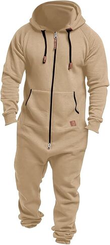 Black Jumpsuit Plus Size Men's Hooded Jumpsuit Zip Up Fleece Romper Playsuit Jogger Sweatsuit Overall Romper in Saudi Arabia