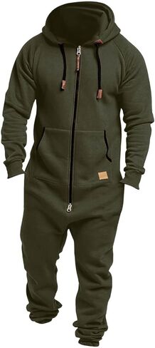 Black Jumpsuit Plus Size Men's Hooded Jumpsuit Zip Up Fleece Romper Playsuit Jogger Sweatsuit Overall Romper in Saudi Arabia