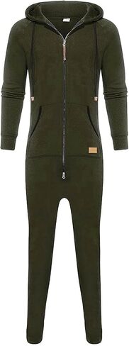 Black Jumpsuit Plus Size Men's Hooded Jumpsuit Zip Up Fleece Romper Playsuit Jogger Sweatsuit Overall Romper in Saudi Arabia