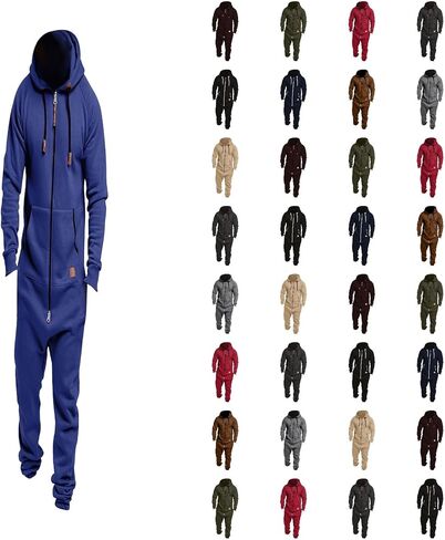 Black Jumpsuit Plus Size Men's Hooded Jumpsuit Zip Up Fleece Romper Playsuit Jogger Sweatsuit Overall Romper in Saudi Arabia