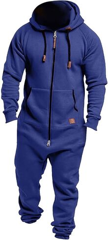 Black Jumpsuit Plus Size Men's Hooded Jumpsuit Zip Up Fleece Romper Playsuit Jogger Sweatsuit Overall Romper in Saudi Arabia