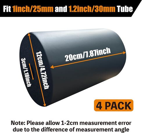 4 قطع من أسطوانة الوسادة الإسفنجية، وسادة بديلة من الفوم لتمديد الساق وطاولة انعكاس مقعد الوزن ومعدات التمارين الرياضية المنزلية، مناسبة لقضيب 1 بوصة (7.87 بوصة طول × 4.72 بوصة عرض × 1.18 بوصة معرف) in Kuwait