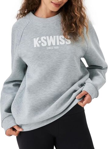 سويت شيرت نسائي من K-Swiss Heritage - بلوفر كبير الحجم بياقة دائرية وأكمام طويلة كاجوال للخريف والشتاء in Saudi Arabia