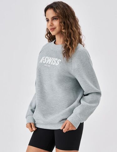 سويت شيرت نسائي من K-Swiss Heritage - بلوفر كبير الحجم بياقة دائرية وأكمام طويلة كاجوال للخريف والشتاء in Saudi Arabia