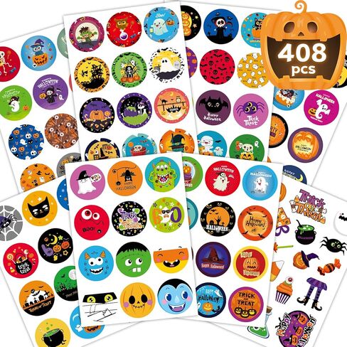Halloween Stickers for Kids 408PCS Halloween Sticker Bulk Round Cute Pumpkin Stickers for Kids Envelope in Kuwait