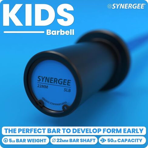 بار رفع الأثقال للأطفال من Synergee Kids بوزن 5 رطل بأكمام 2 بوصة. شريط تدريب للمبتدئين للأولاد والبنات. تدريب اللياقة البدنية والقوة للشباب - متوفر باللون البرتقالي أو الأزرق أو الوردي. in Kuwait