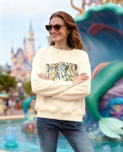 Magical Sweatshirt Women Magic Embroidered Princess Sweatshirts Cute Family Vacation Shirt Crewneck Long Sleeve Top in Saudi Arabia