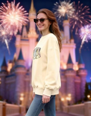 Magical Sweatshirt Women Magic Embroidered Princess Sweatshirts Cute Family Vacation Shirt Crewneck Long Sleeve Top in Saudi Arabia