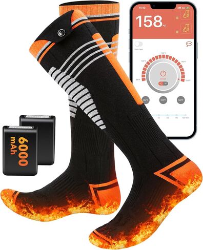 Heated Socks - 6000mAh Rechargeable Heated Socks for Men Women - Up to 10 Hours - APP-Controlled Electric Socks - 4 Heating Settings - Washable Winter Foot Warmer Socks in Saudi Arabia