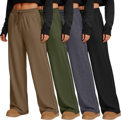 4 Pack Women's Lounge Pants, Comfy Wide Leg Yoga Pants High Waisted Drawstring Baggy Sweatpants with Pockets in Saudi Arabia