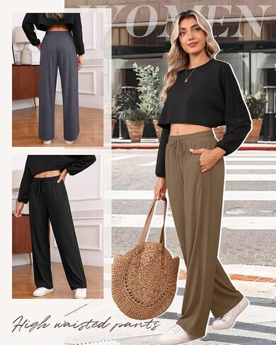 4 Pack Women's Lounge Pants, Comfy Wide Leg Yoga Pants High Waisted Drawstring Baggy Sweatpants with Pockets in Saudi Arabia
